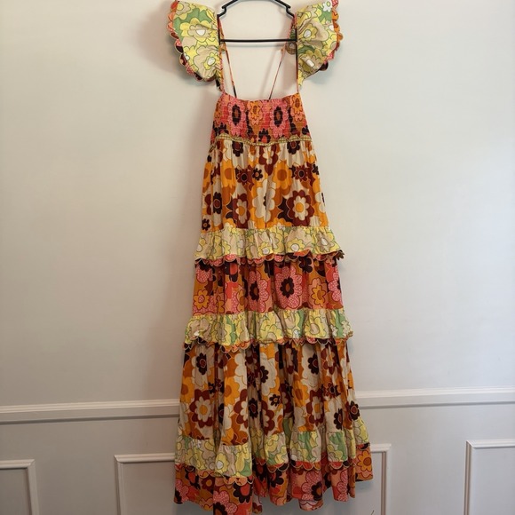 Celia B Dresses & Skirts - Celia B Peridot Dress Floral Tiered Maxi Dress Large Scalloped Ruffle Luxury Fun